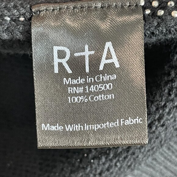 RTA Cardigan Jacket Womens Small Black Rhinestone Studded Open Front Longline - Picture 6 of 15